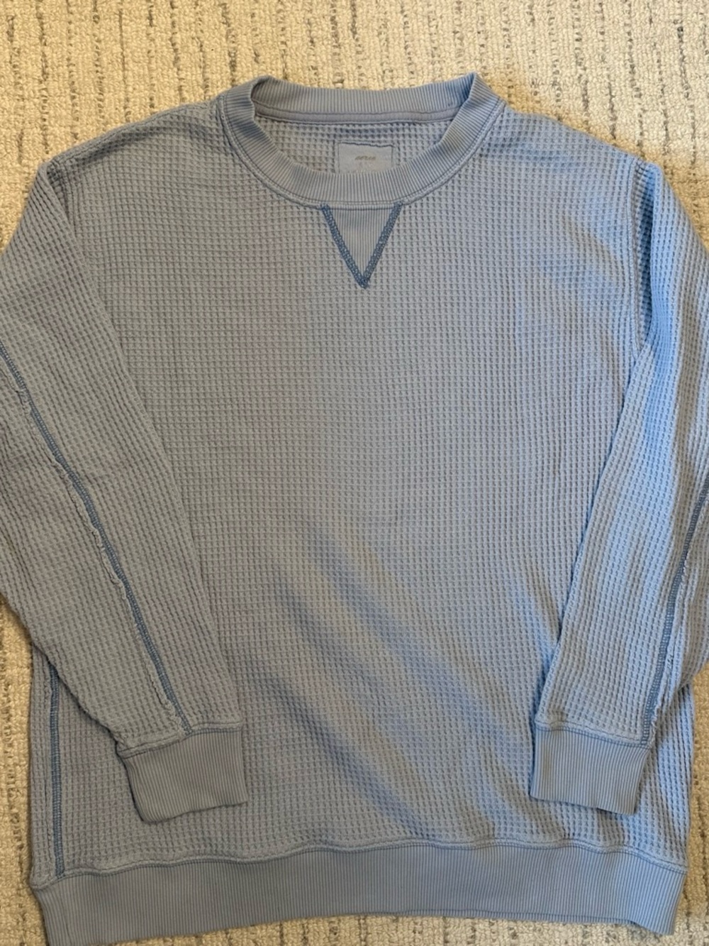 aerie Women's Light Blue Waffle Crewneck Sweater